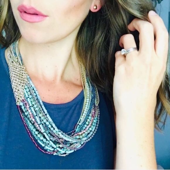 Stella & Dot Mae Statement Necklace – Multicolor Mixed Metal Beaded Layers - Picture 4 of 12